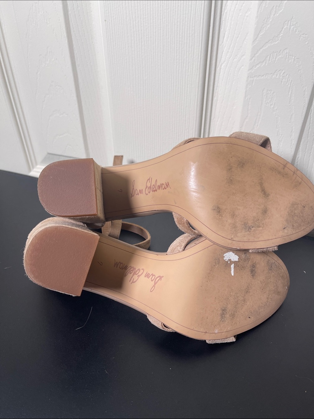Sam Edelman Nude Suede Block Heel Sandals - Picture 6 of 7